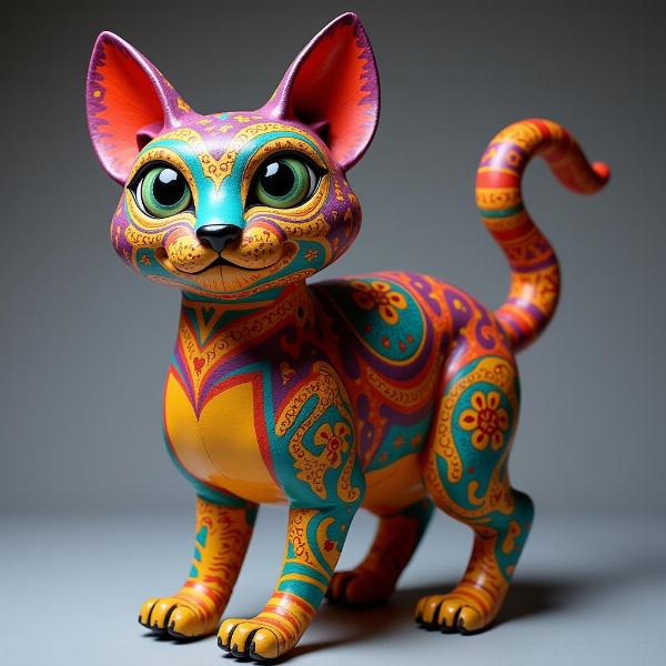 Alebrije gato colorido y vibrante