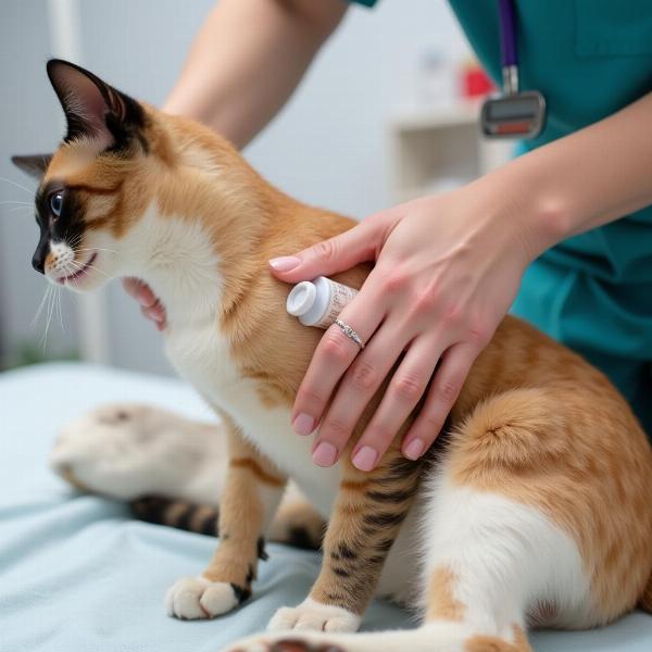 Aplicando crema antifúngica a un gato