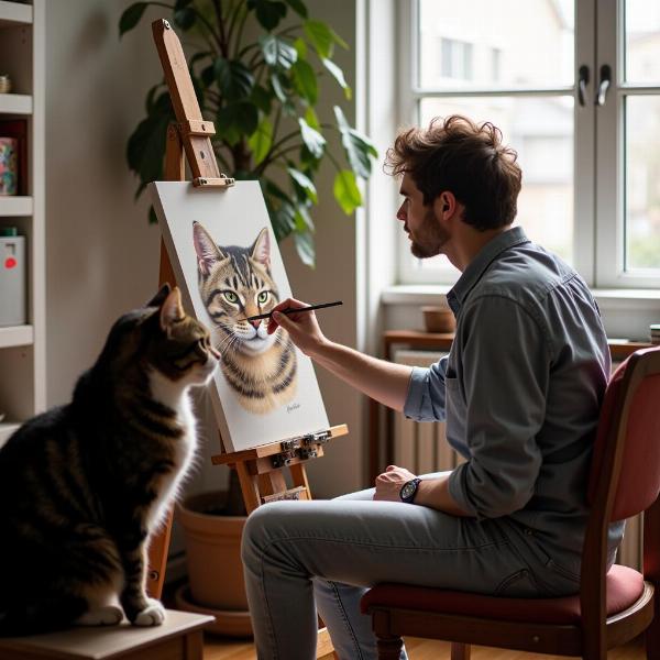 Artista pintando un gato