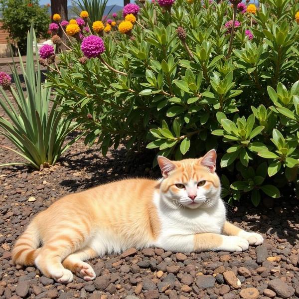 Gato disfrutando del jardín en Calle Cuartel 2, Cabo de Gata