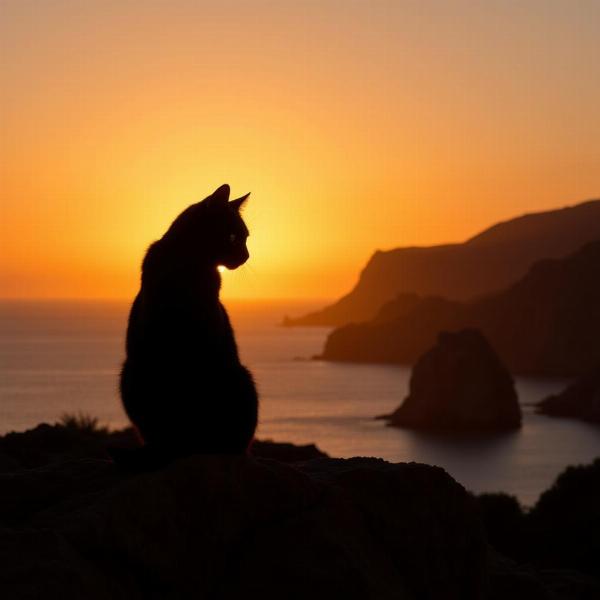 Gato mirando el atardecer en Cabo de Gata