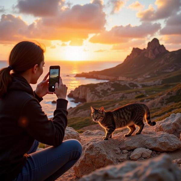 Fotografiando a un gato en el atardecer de Cabo de Gata