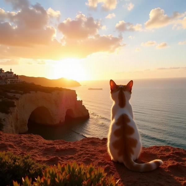 Paisaje marino de Cabo de Gata con un gato imaginario