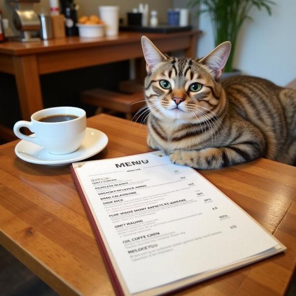 Menú y gatos en la cafetería