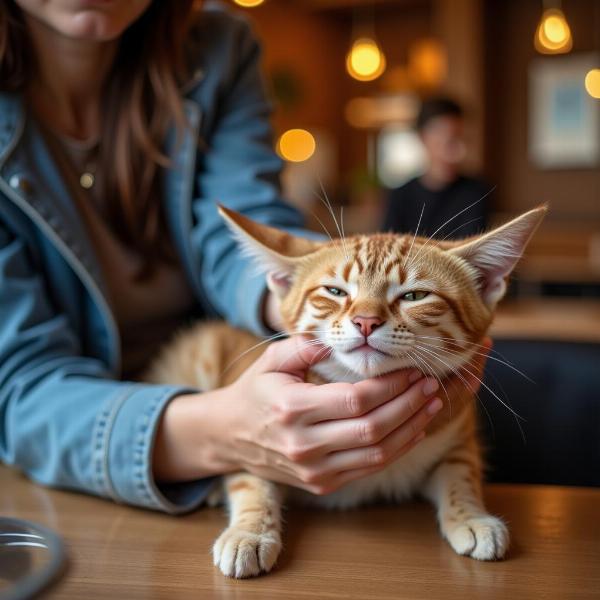 Interacción felina en una cafetería para gatos en Santander