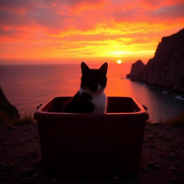 Gato observando el atardecer en Cala Grande, Cabo de Gata