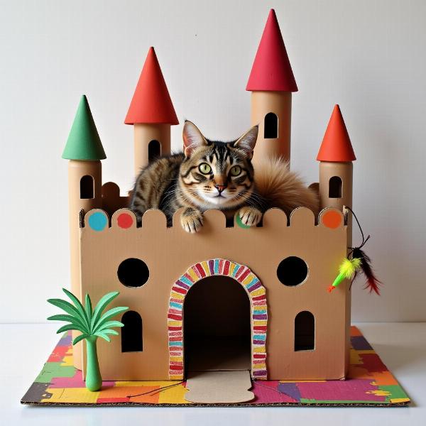 Castillo para gatos hecho con cajas de cartón: Decoración creativa