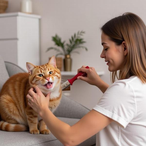 Cepillando a un gato para prevenir bolas de pelo