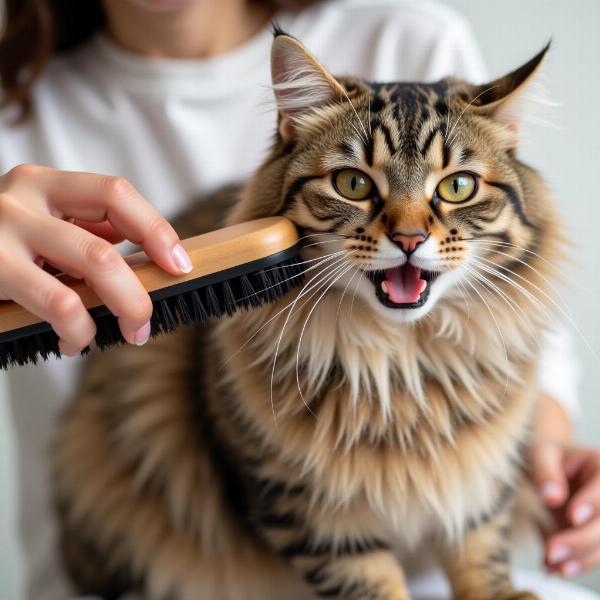 Cepillando a un gato de pelo largo