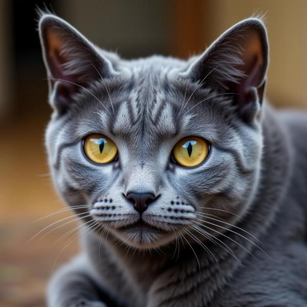 Gato Chartreux gris con ojos dorados