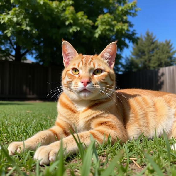 Gato tomando el sol en un jardín en Los Gatos, California