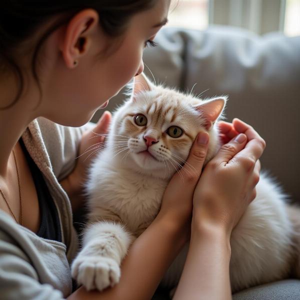 Gato recibiendo caricias y ronroneando