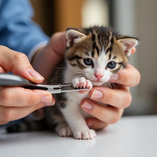 Cortar las uñas a un gatito pequeño