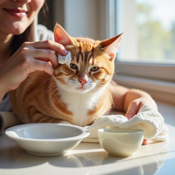 Cuidando a un gato con gripe: limpiar secreciones y ofrecer agua fresca