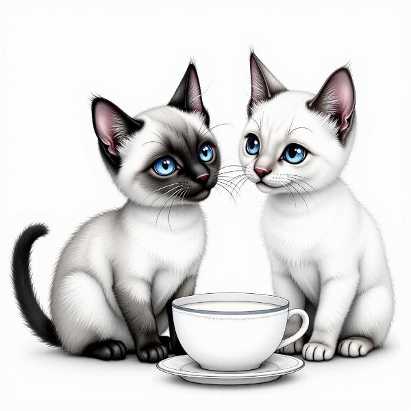 Dos Gatos Siameses Compartiendo Leche