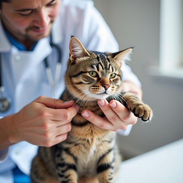 Veterinario examinando a un gato