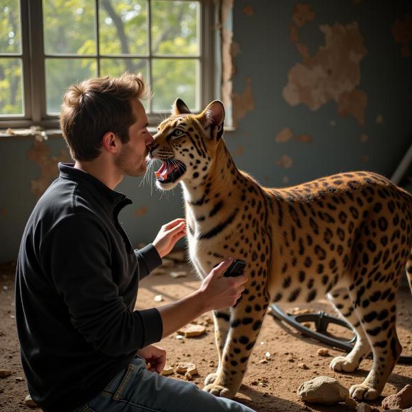 Entrenamiento de un felino para el cine