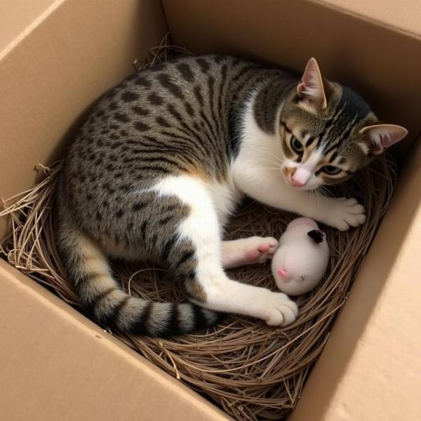 Gata buscando un nido seguro para parir