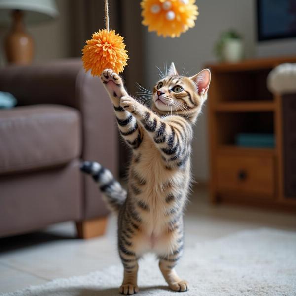 Gata comediante jugando con un juguete