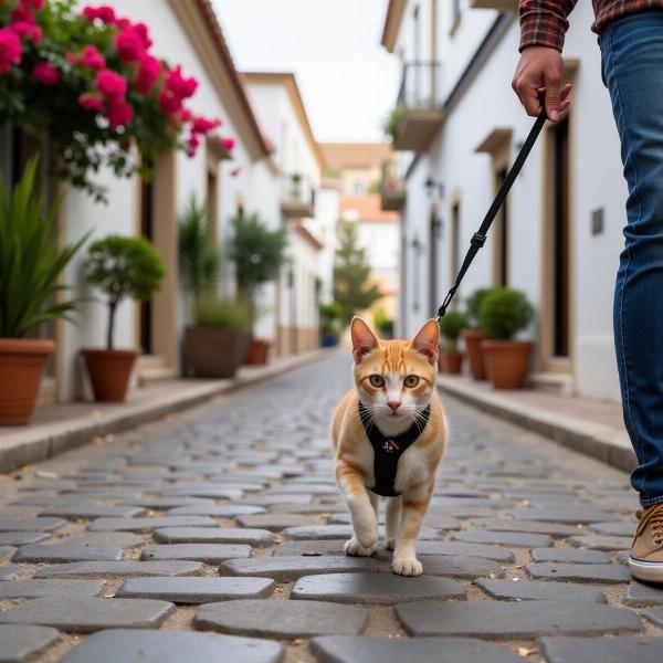 Paseo por las calles empedradas de Gata de Gorgos con un gato.