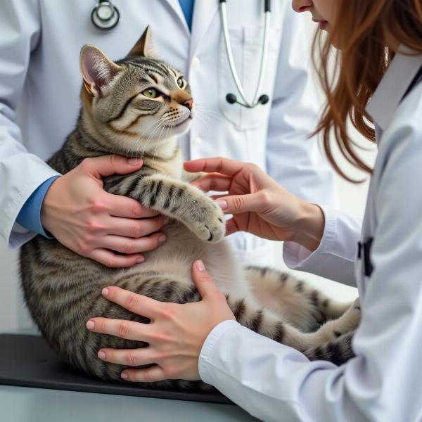 Gata no quiere parir, visita al veterinario