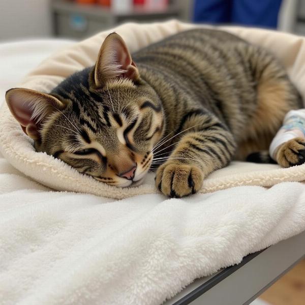 Gata recuperándose de la esterilización