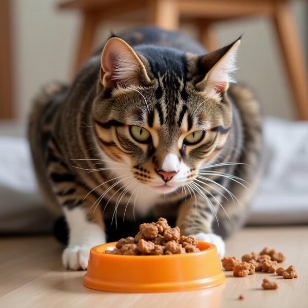 Gata vomitando después de comer