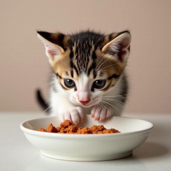 Gatito Comiendo Alimento Húmedo