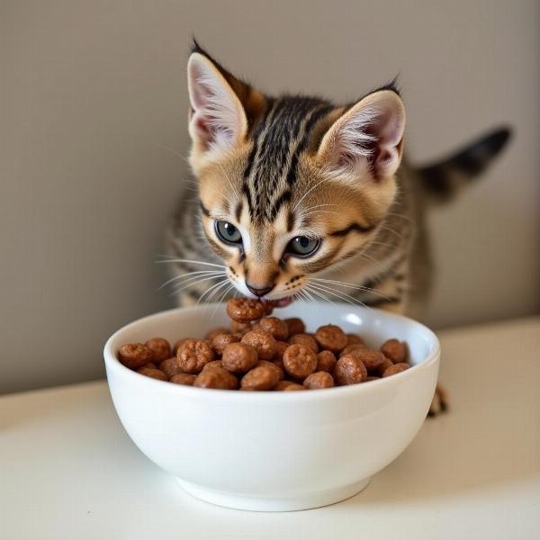 Gatito comiendo alimento renal