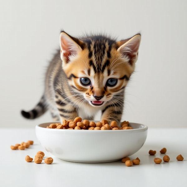 Gatito comiendo pienso