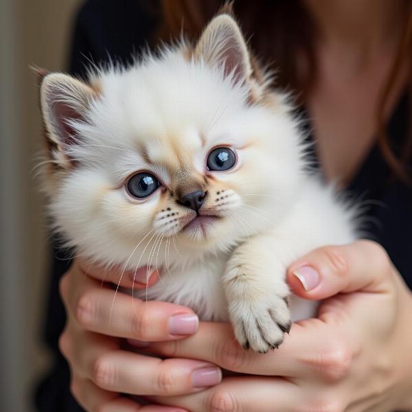 Gatito Ragdoll recibiendo caricias de su dueño