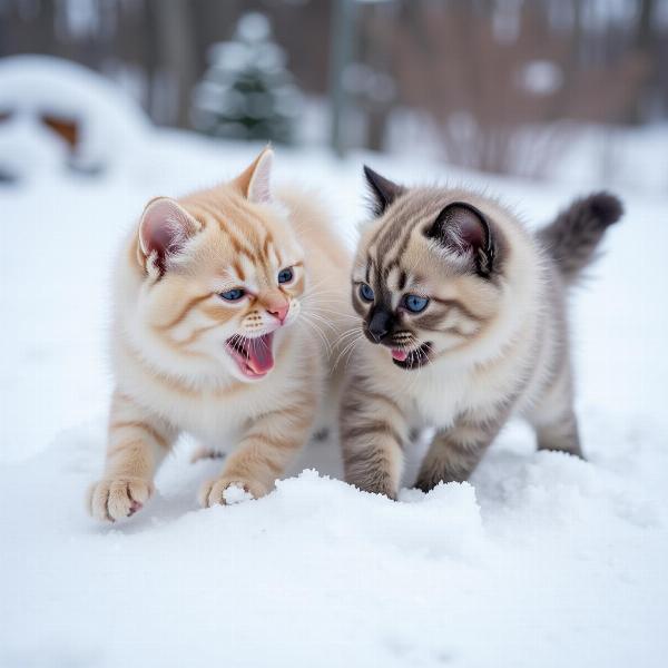 Gatitos Siberianos Jugando en la Nieve