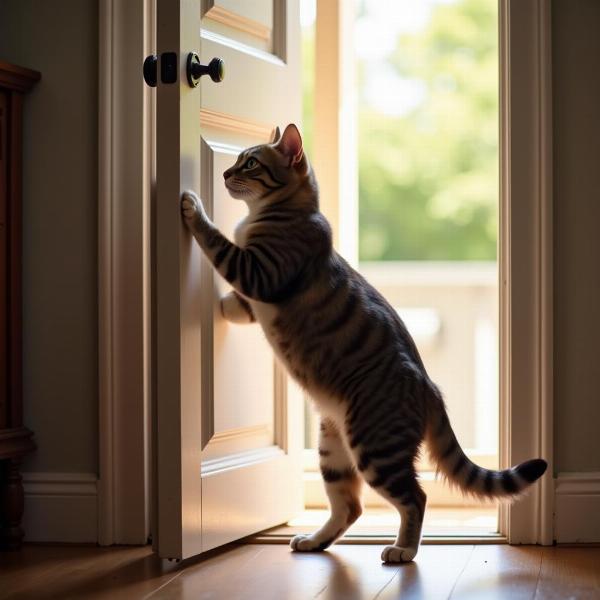 Gato abriendo una puerta empujando