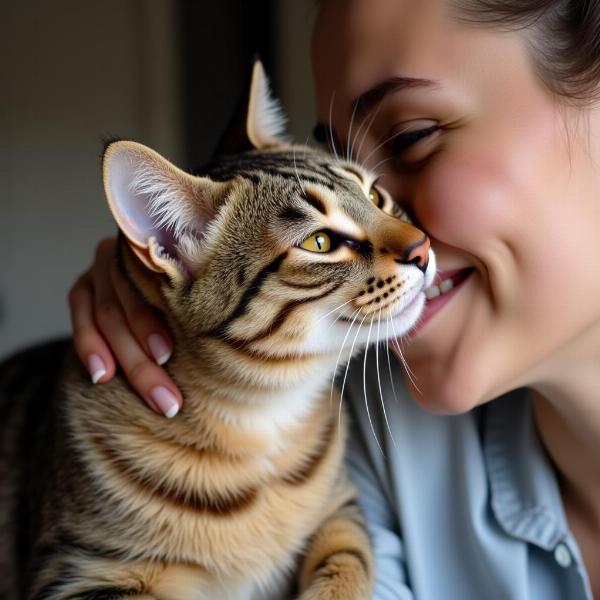 Gato Acariciando el Rostro de su Dueño