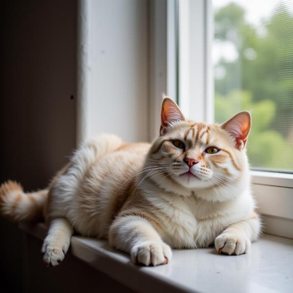 Gato adulto descansando en una ventana