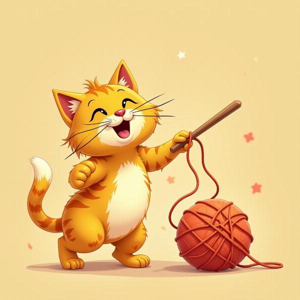 Gato amarillo jugando con una bola de lana