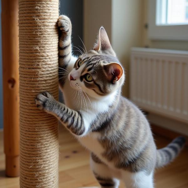 Gato arañando un mueble para afilar sus garras