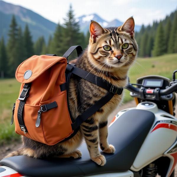 Gato aventurero en una mochila para mascotas