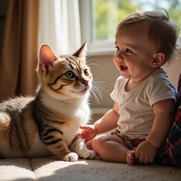 Gato y bebé en un ambiente positivo