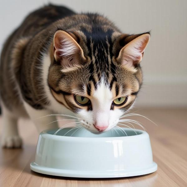 Gato bebiendo agua después de un cambio de dieta