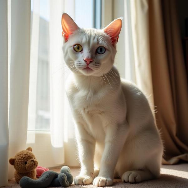 Cuidados para gatos blancos con ojos azules y amarillos