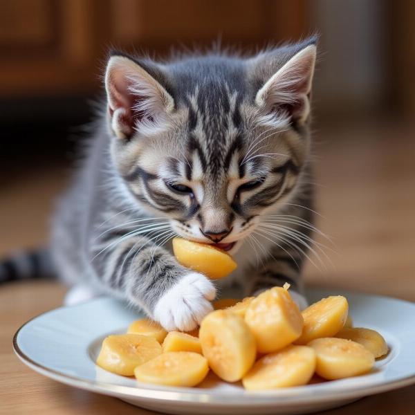 Gatito jugando con la comida