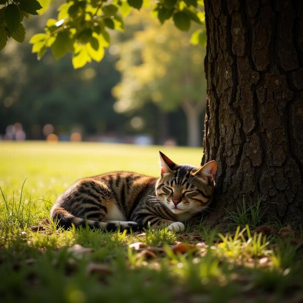 Gato durmiendo a la sombra en California