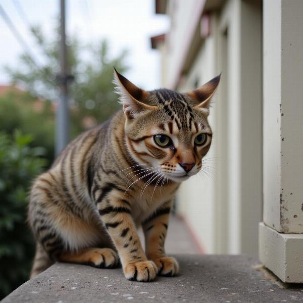 Gato callejero observando curioso