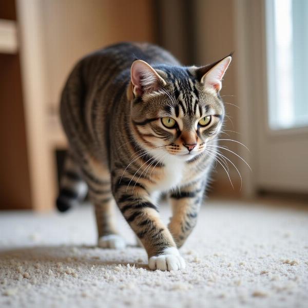 Gato caminando en el interior