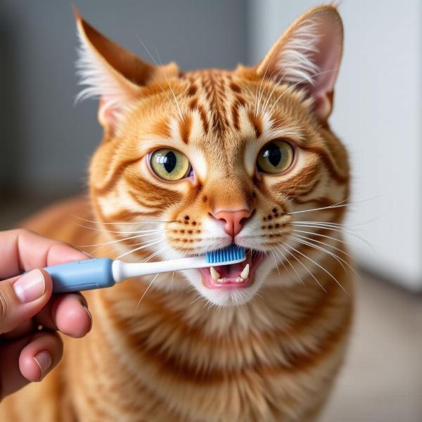 Gato cepillándose los dientes