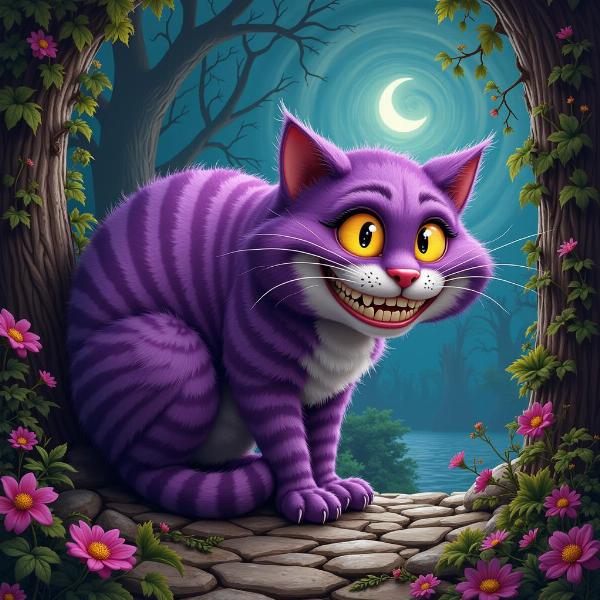 Gato de Cheshire desapareciendo gradualmente, dejando solo su sonrisa, en Alicia en el País de las Maravillas