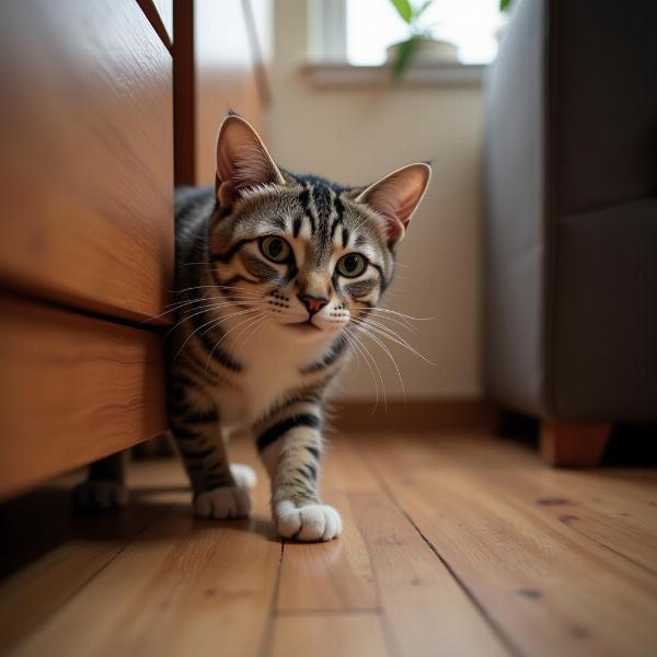 Gato chocando con muebles