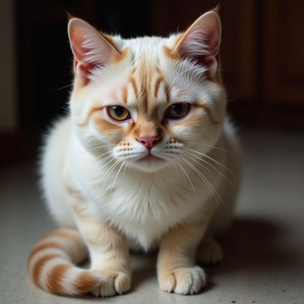 Gato con la cola baja mostrando tristeza