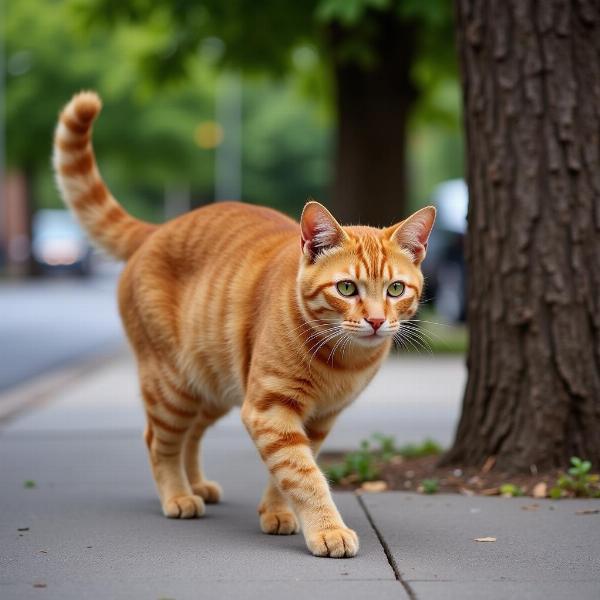 Gato colorado paseando por las calles de Santa Fe